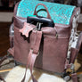Hide and Tooled Leather Rolling Suitcase