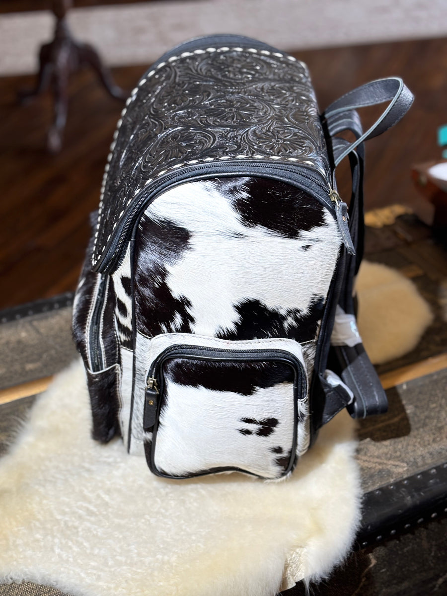 Black Tooled Leather Backpack