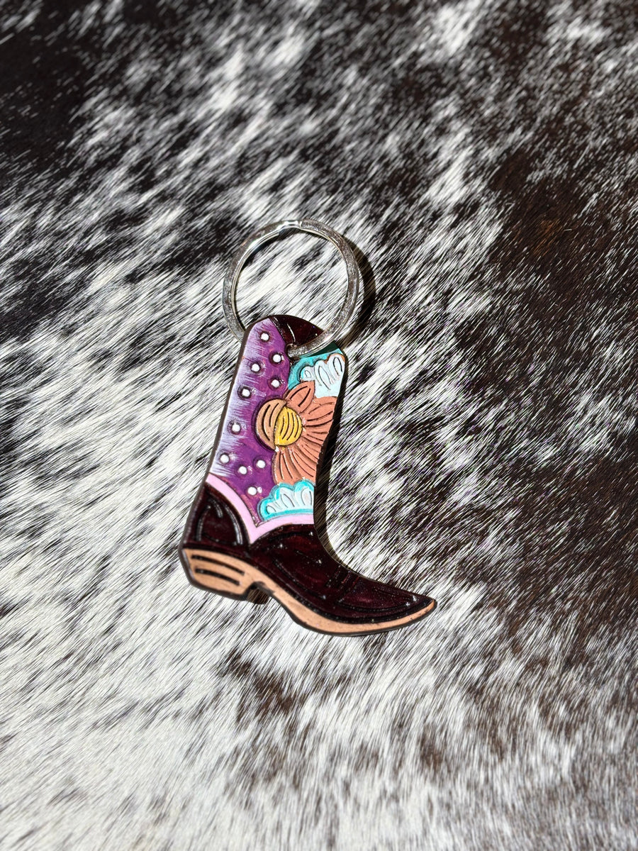 Tooled Leather Boot Keychain