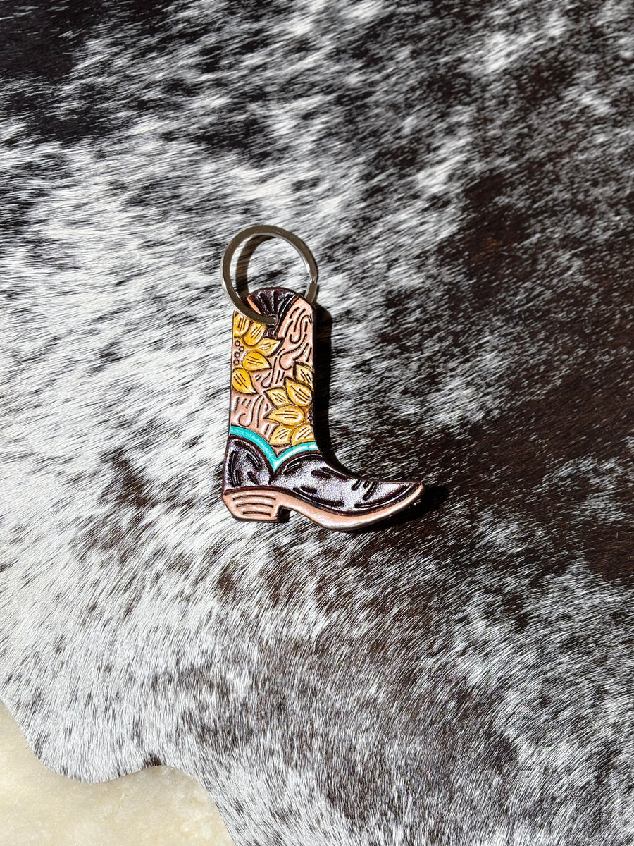 Tooled Leather Boot Keychain