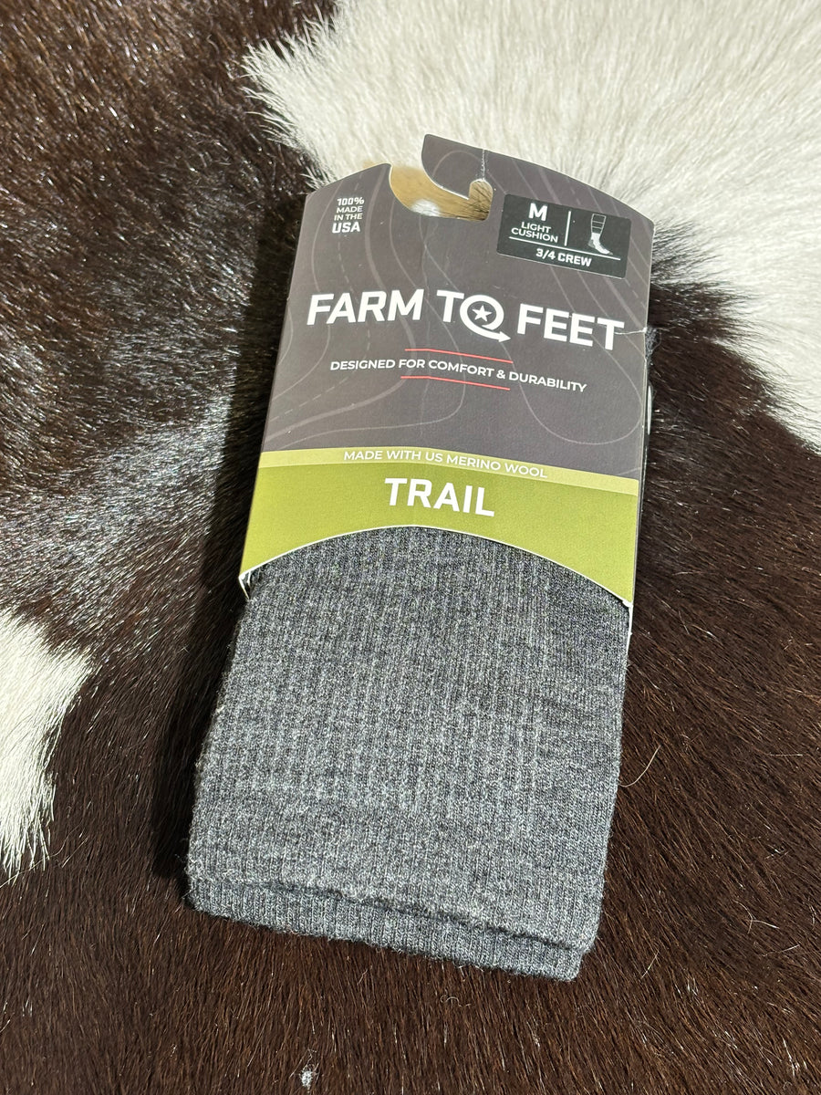Farm to Feet Socks Trail 3/4 Crew Grey and Black