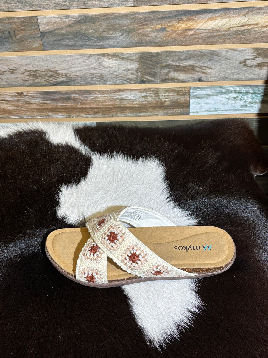Mykos Sandal Leyla White Crochet