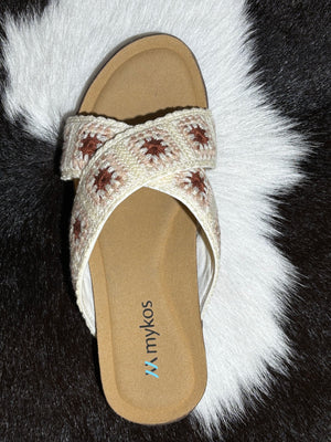 Mykos Sandal Leyla White Crochet