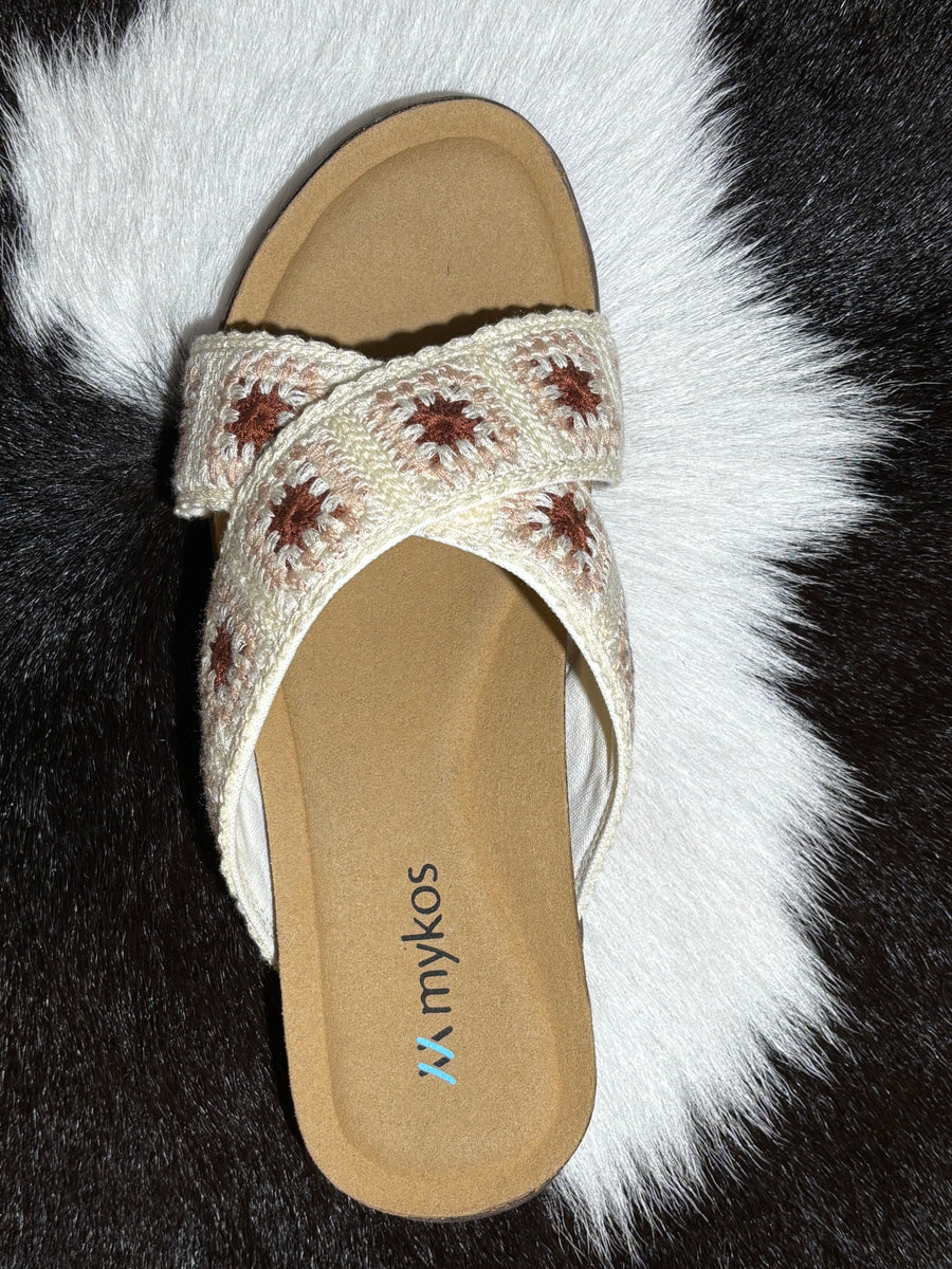 Mykos Sandal Leyla White Crochet