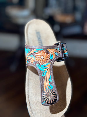 Tooled Leather Thong Sandal