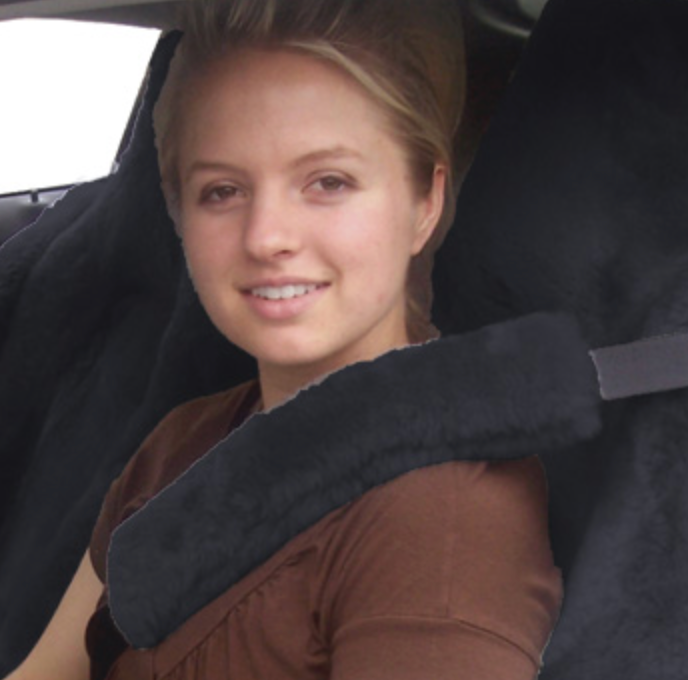 Luxury Sheepskin Seat Belt Pad Cover Adult Child Car Seatbelt Car Accessory  Lambland Genuine Shearling Ripper Fastening Black Grey Pink